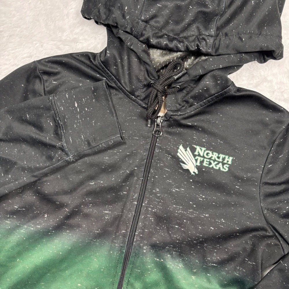 North Texas UNT Eagles Hoodie Womens XS Black Green Ombre Zips NCAA Mean Green